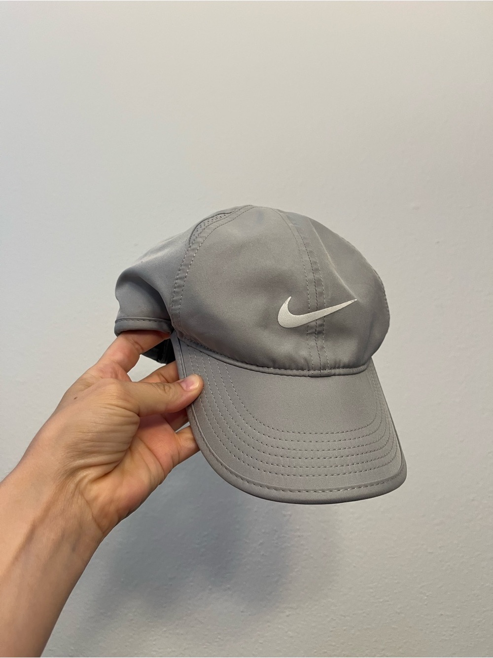 Nike Featherlight Gray Cap with White Swoosh
